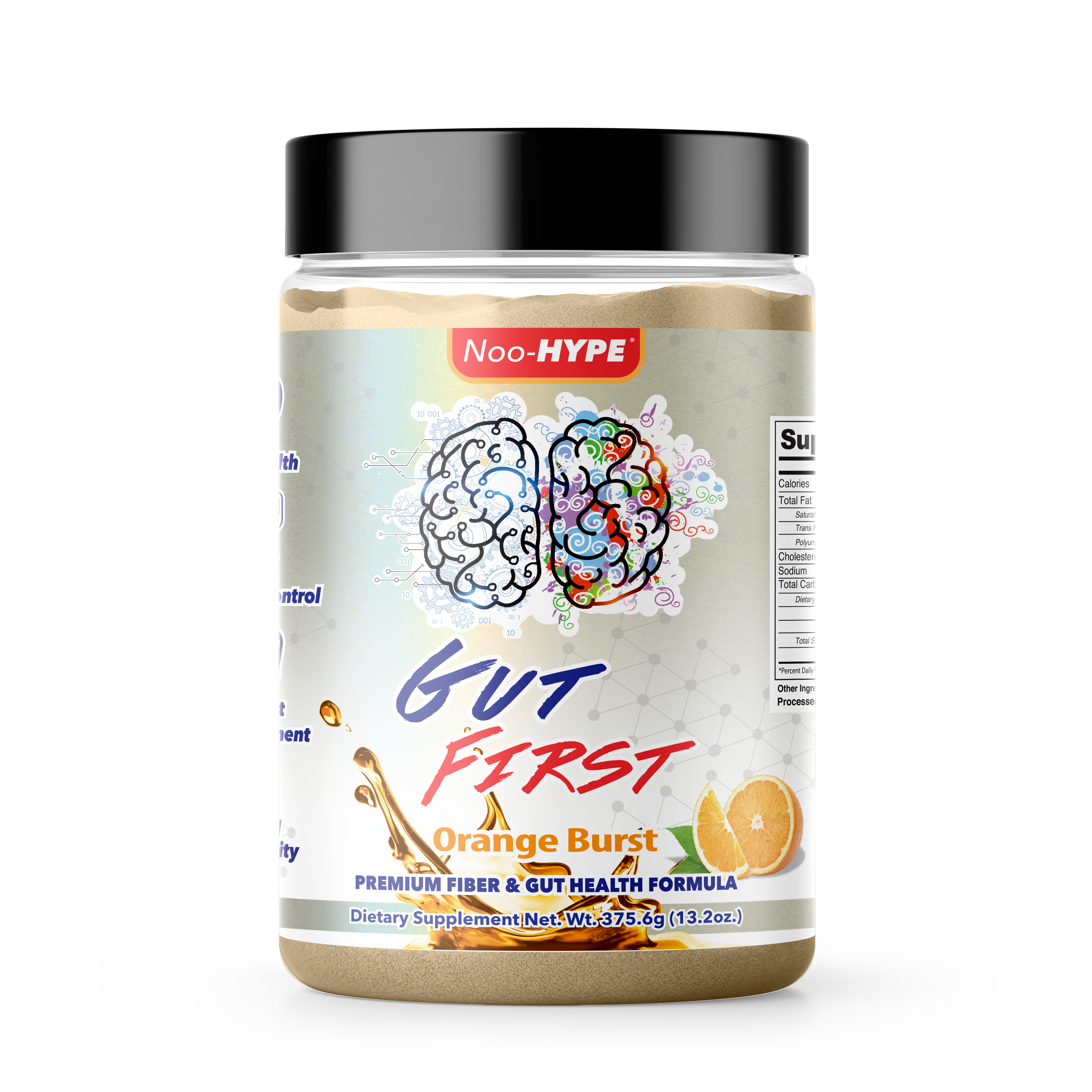 Noo-HYPE Gut First, 30 serving, Orange Burst flavor, Premium Fiber and Gut Health Nootropic formula