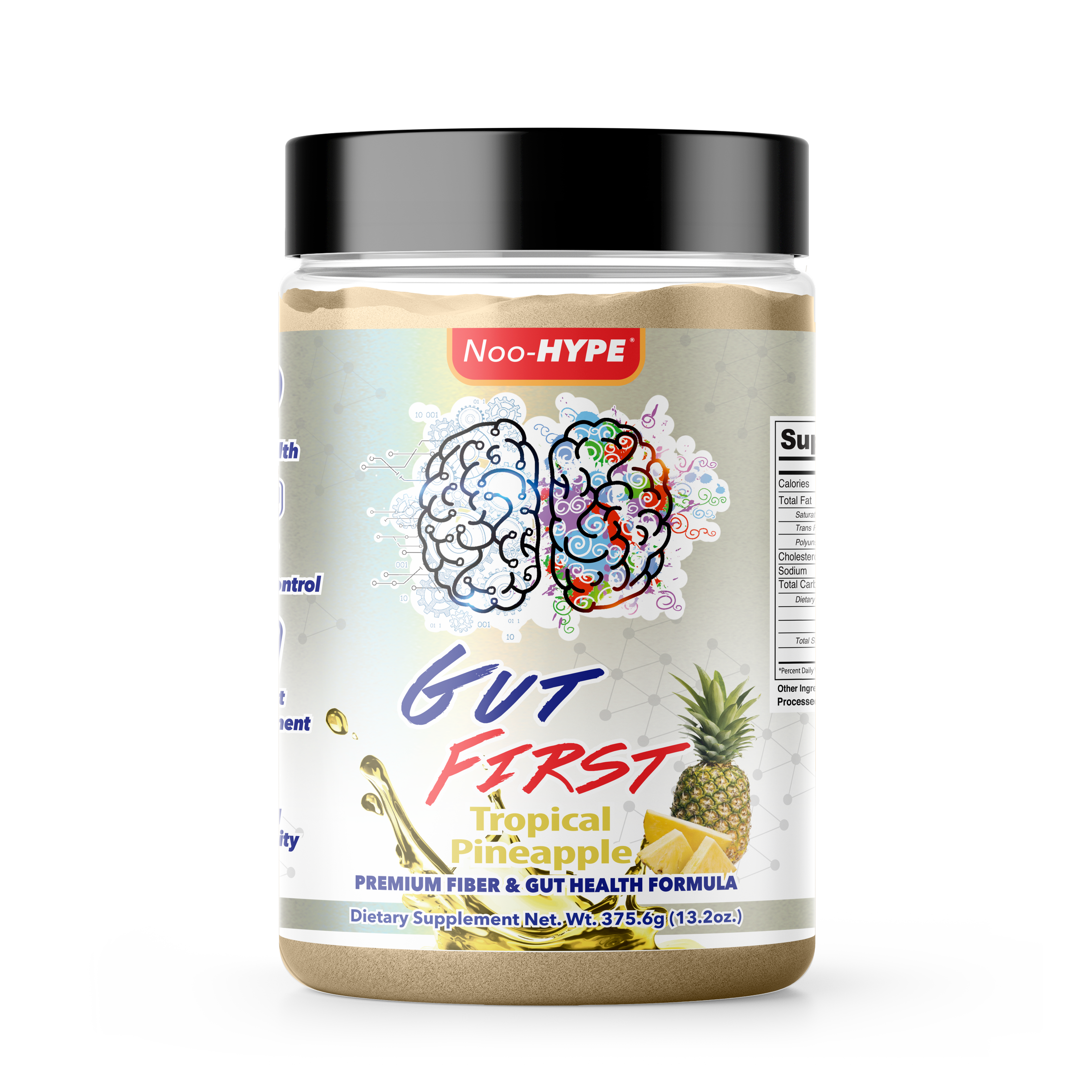 Noo-HYPE Gut First, 30 serving, Tropical Pineapple flavor, Premium Fiber and Gut Health Nootropic formula