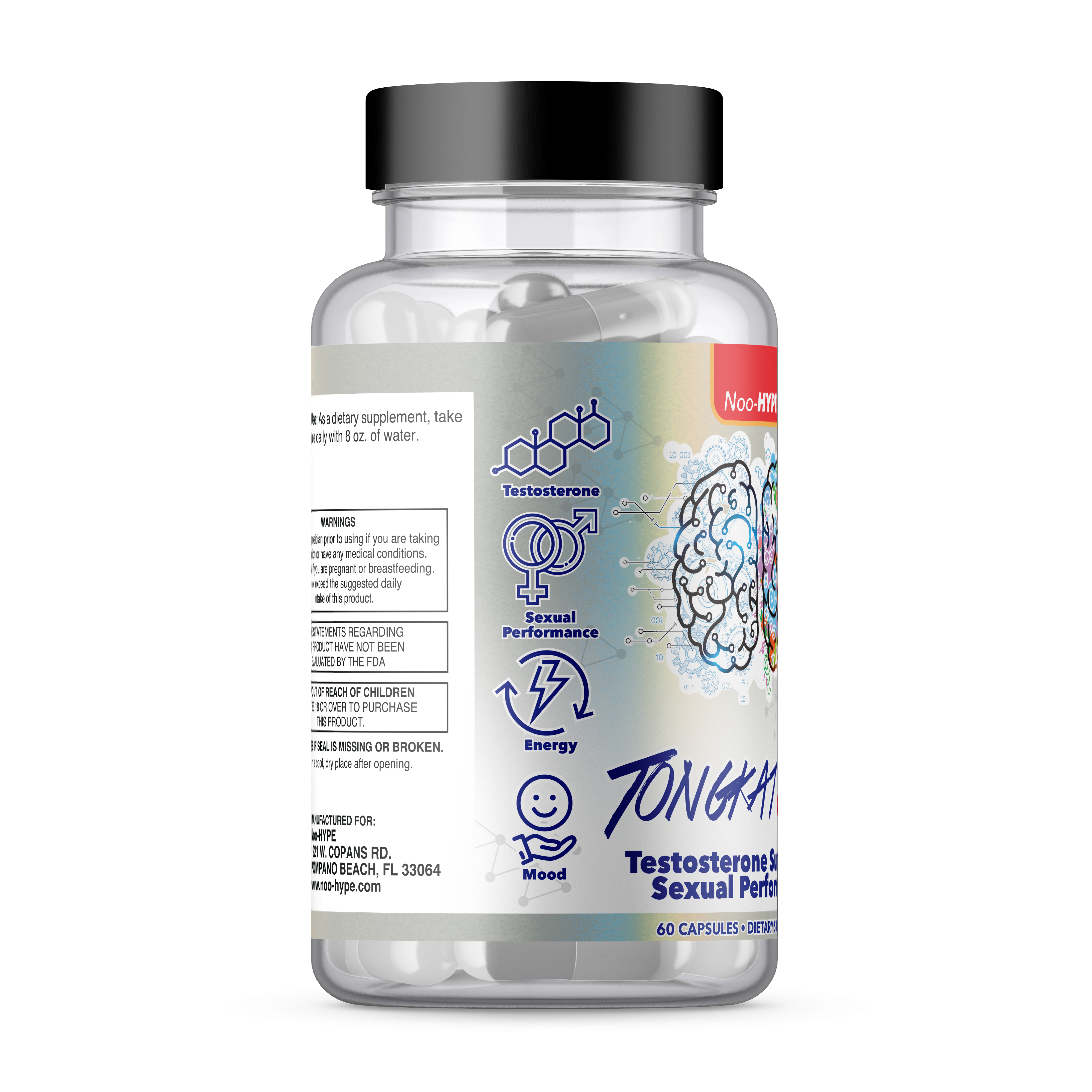 Noo-HYPE Tongkat Ali, 60 capsule Testosterone, energy, mood and sexual performance formula