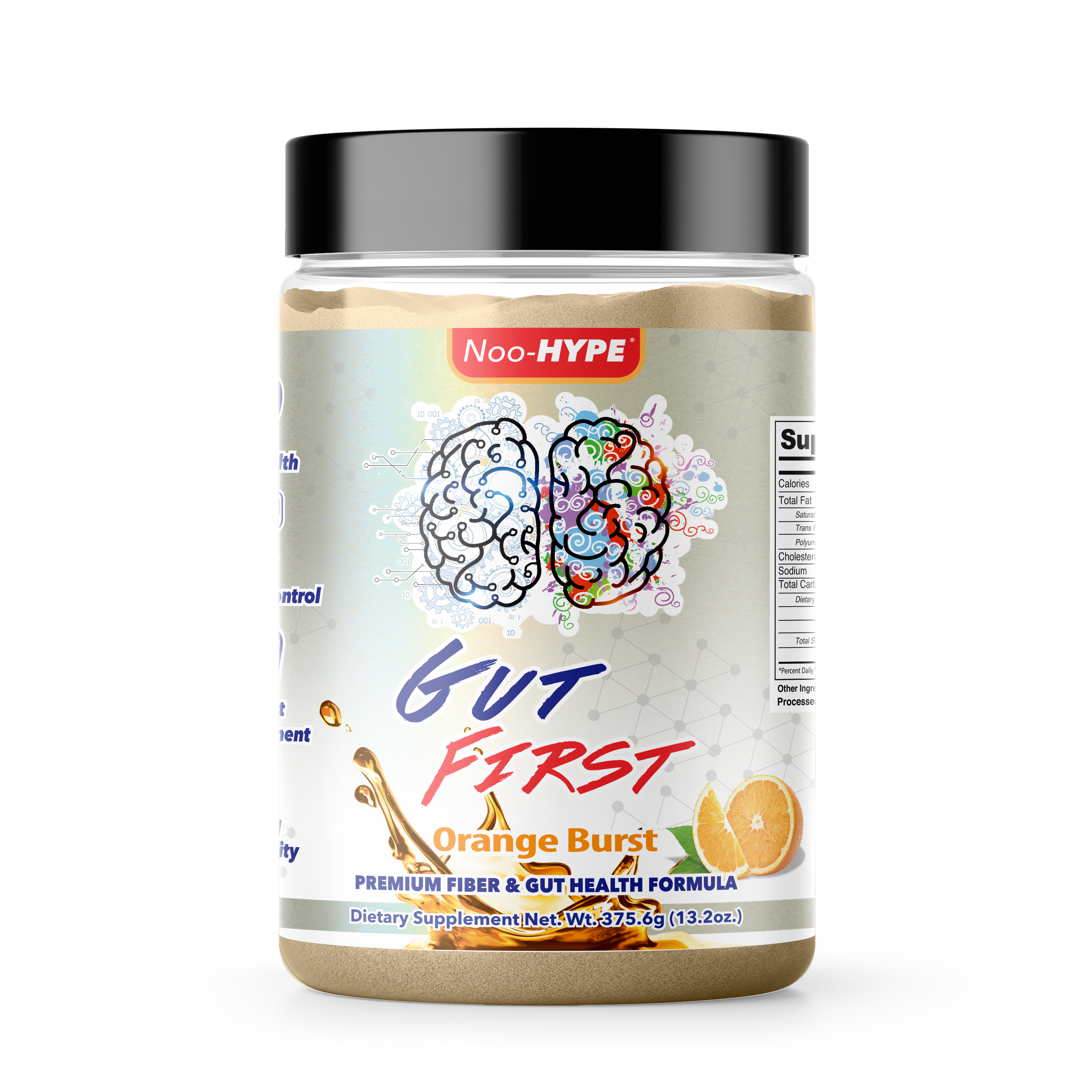 Noo-HYPE Gut First, 30 serving, Orange Burst flavor, Premium Fiber and Gut Health Nootropic formula 